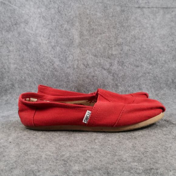 Toms Shoes Womens 7.5 Flats Slip On Loafer Alpargatas Red Canvas Casual Boho - Picture 1 of 10